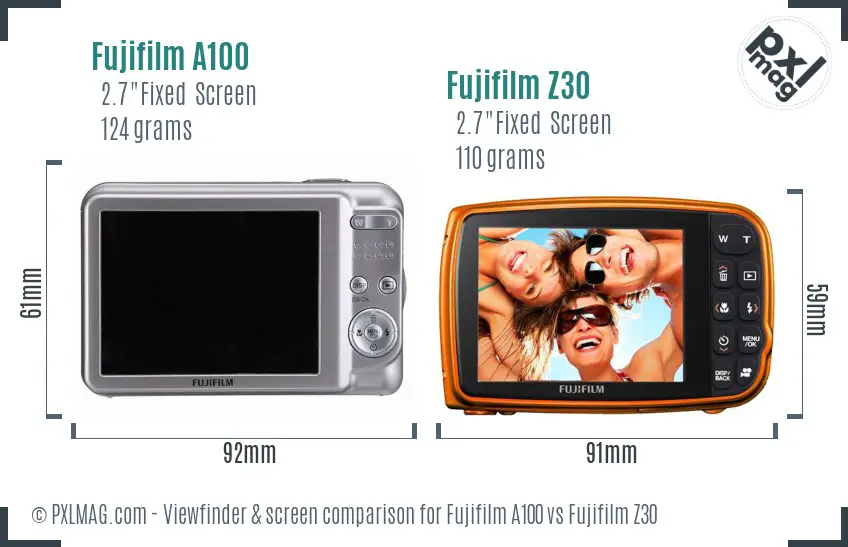 Fujifilm A100 vs Fujifilm Z30 Screen and Viewfinder comparison