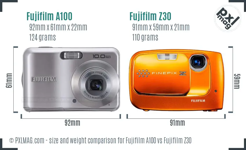 Fujifilm A100 vs Fujifilm Z30 size comparison