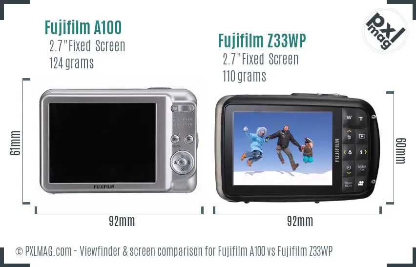 Fujifilm A100 vs Fujifilm Z33WP Screen and Viewfinder comparison