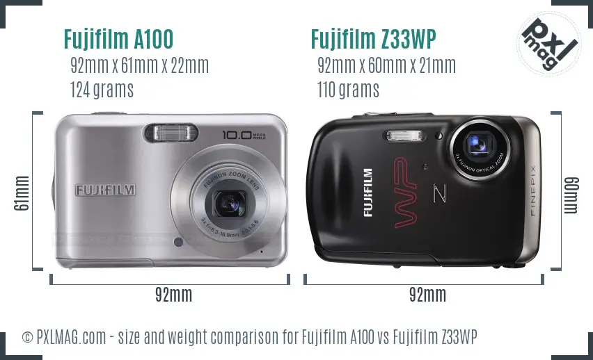 Fujifilm A100 vs Fujifilm Z33WP size comparison