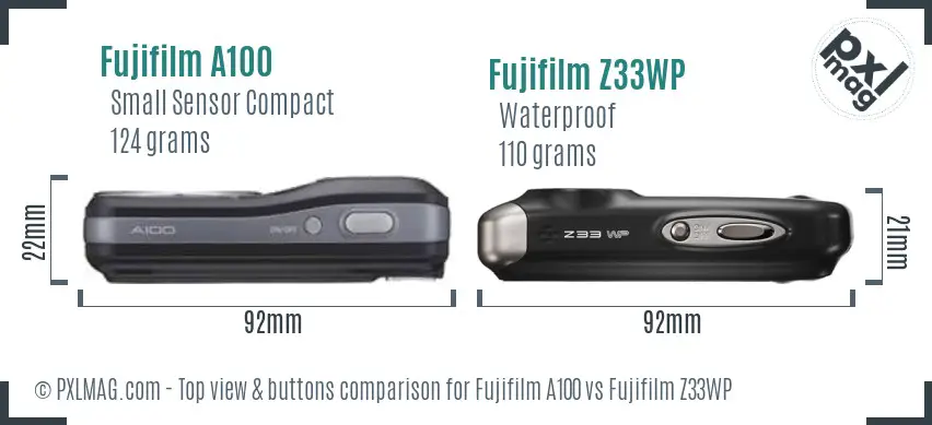 Fujifilm A100 vs Fujifilm Z33WP top view buttons comparison