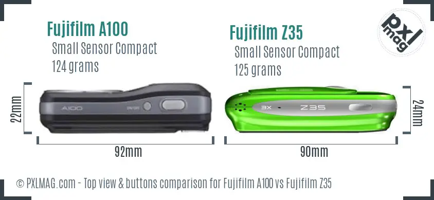 Fujifilm A100 vs Fujifilm Z35 top view buttons comparison