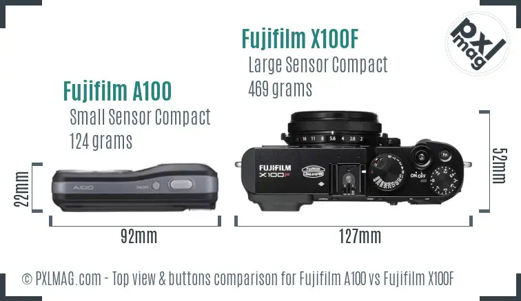 Fujifilm A100 vs Fujifilm X100F top view buttons comparison