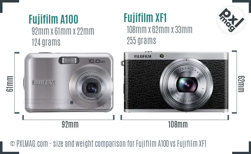 Fujifilm A100 vs Fujifilm XF1 size comparison Fujifilm A100 vs Fujifilm XF1 size comparison