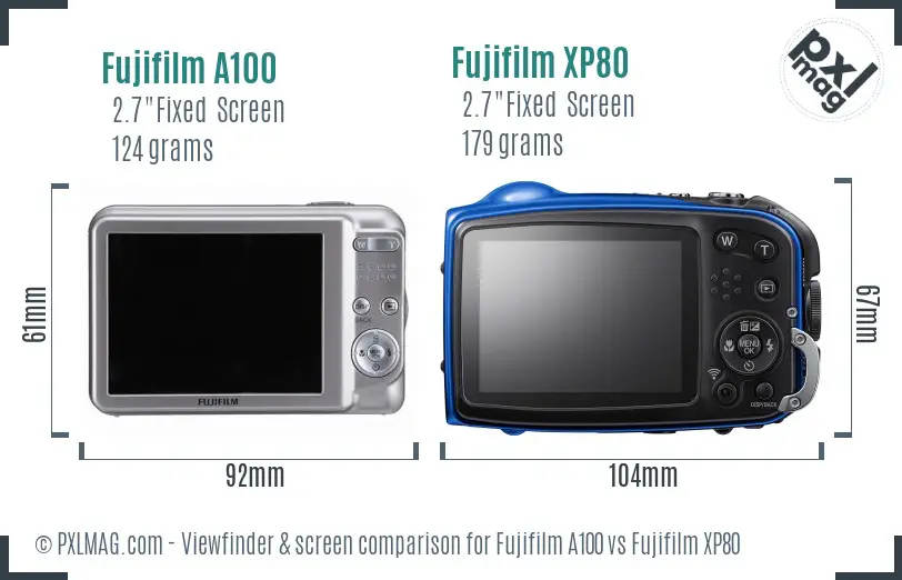 Fujifilm A100 vs Fujifilm XP80 Screen and Viewfinder comparison