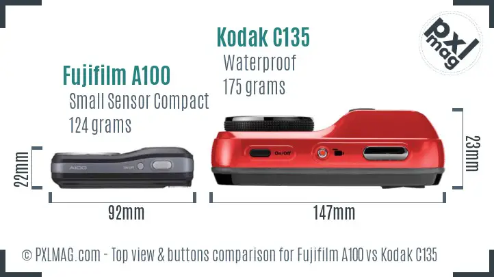 Fujifilm A100 vs Kodak C135 top view buttons comparison