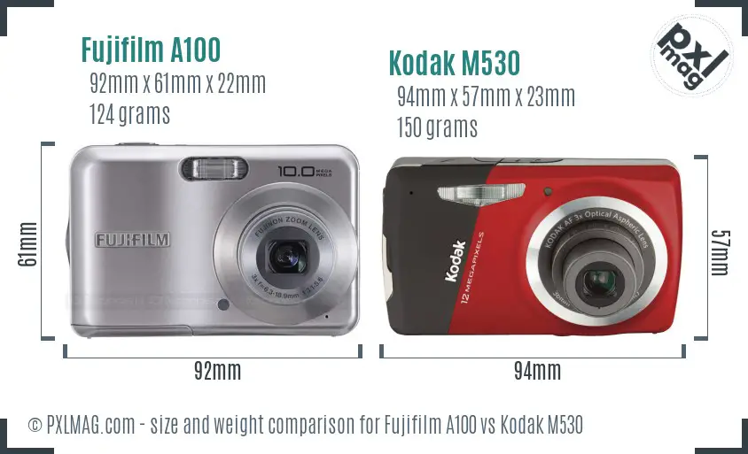 Fujifilm A100 vs Kodak M530 size comparison Fujifilm A100 vs Kodak M530 size comparison