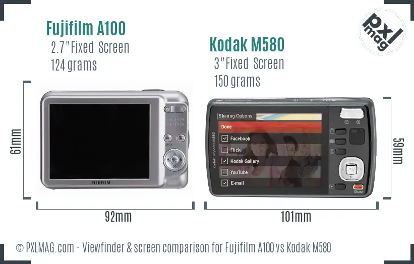 Fujifilm A100 vs Kodak M580 Screen and Viewfinder comparison