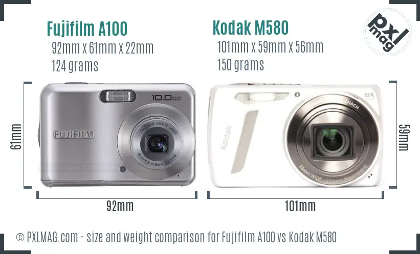 Fujifilm A100 vs Kodak M580 size comparison