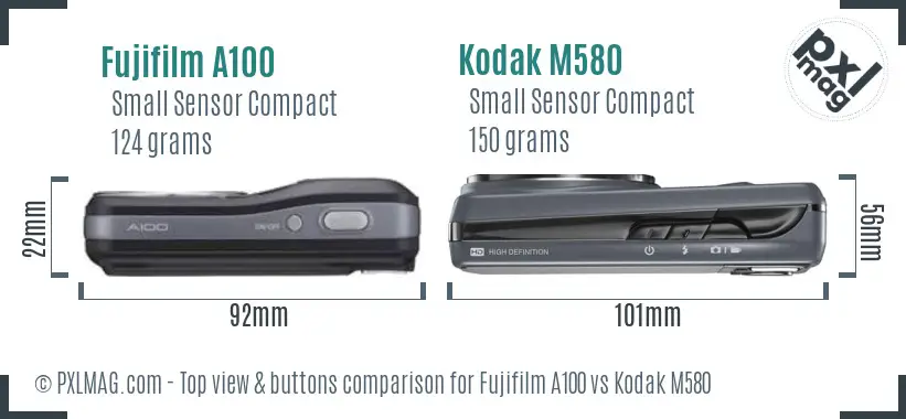 Fujifilm A100 vs Kodak M580 top view buttons comparison