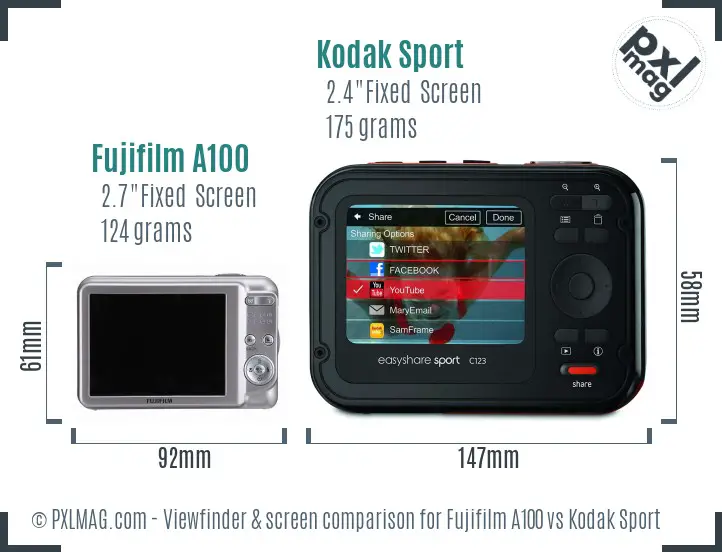 Fujifilm A100 vs Kodak Sport Screen and Viewfinder comparison Fujifilm A100 vs Kodak Sport Screen and Viewfinder comparison