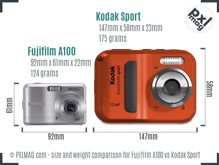 Fujifilm A100 vs Kodak Sport size comparison Fujifilm A100 vs Kodak Sport size comparison