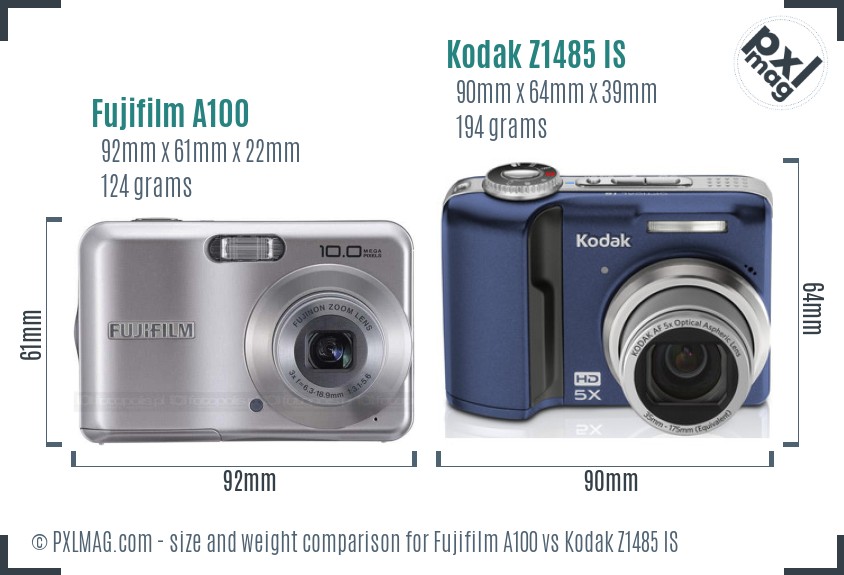 Fujifilm A100 vs Kodak Z1485 IS size comparison Fujifilm A100 vs Kodak Z1485 IS size comparison