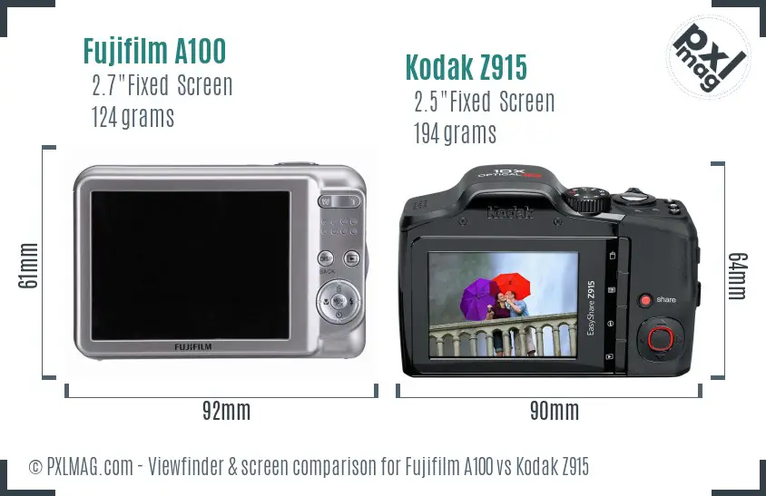 Fujifilm A100 vs Kodak Z915 Screen and Viewfinder comparison