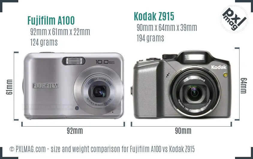 Fujifilm A100 vs Kodak Z915 size comparison