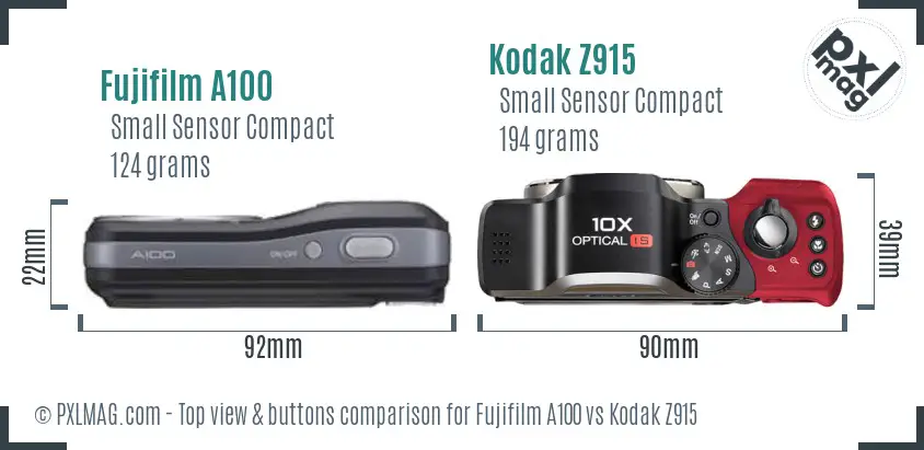 Fujifilm A100 vs Kodak Z915 top view buttons comparison