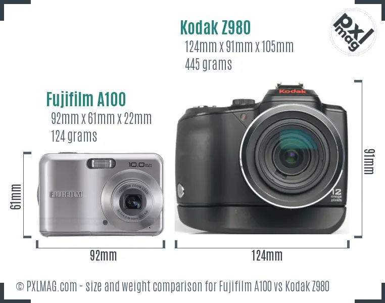 Fujifilm A100 vs Kodak Z980 size comparison
