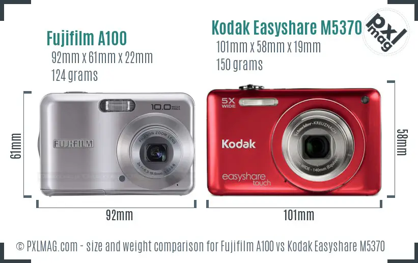 Fujifilm A100 vs Kodak Easyshare M5370 size comparison