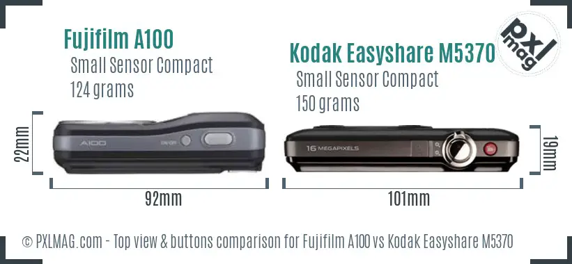 Fujifilm A100 vs Kodak Easyshare M5370 top view buttons comparison