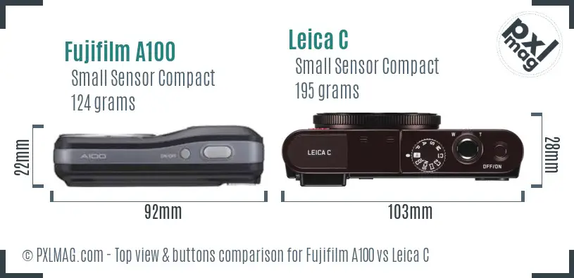 Fujifilm A100 vs Leica C top view buttons comparison Fujifilm A100 vs Leica C top view buttons comparison