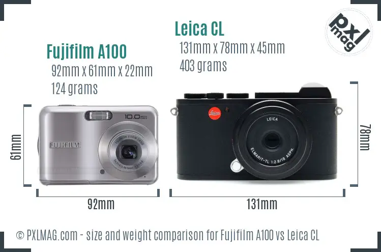 Fujifilm A100 vs Leica CL size comparison