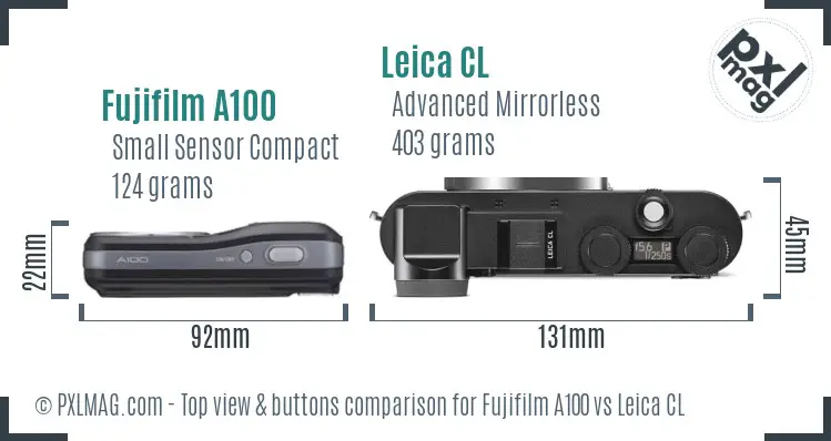 Fujifilm A100 vs Leica CL top view buttons comparison