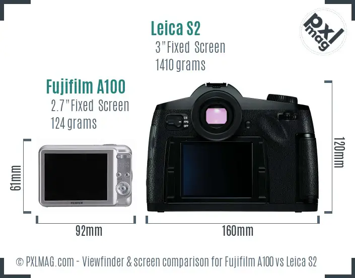Fujifilm A100 vs Leica S2 Screen and Viewfinder comparison Fujifilm A100 vs Leica S2 Screen and Viewfinder comparison