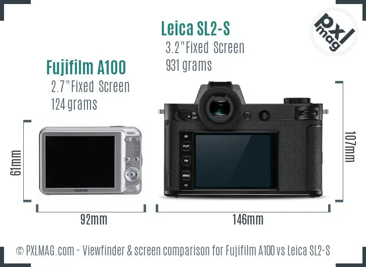 Fujifilm A100 vs Leica SL2-S Screen and Viewfinder comparison