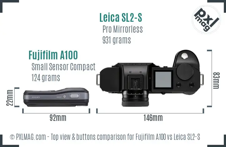 Fujifilm A100 vs Leica SL2-S top view buttons comparison