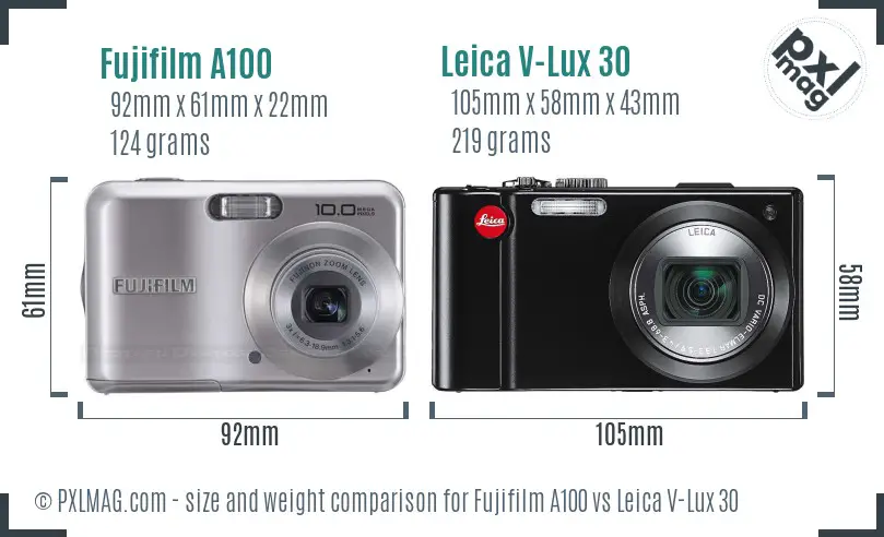 Fujifilm A100 vs Leica V-Lux 30 size comparison