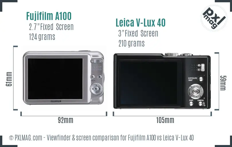 Fujifilm A100 vs Leica V-Lux 40 Screen and Viewfinder comparison