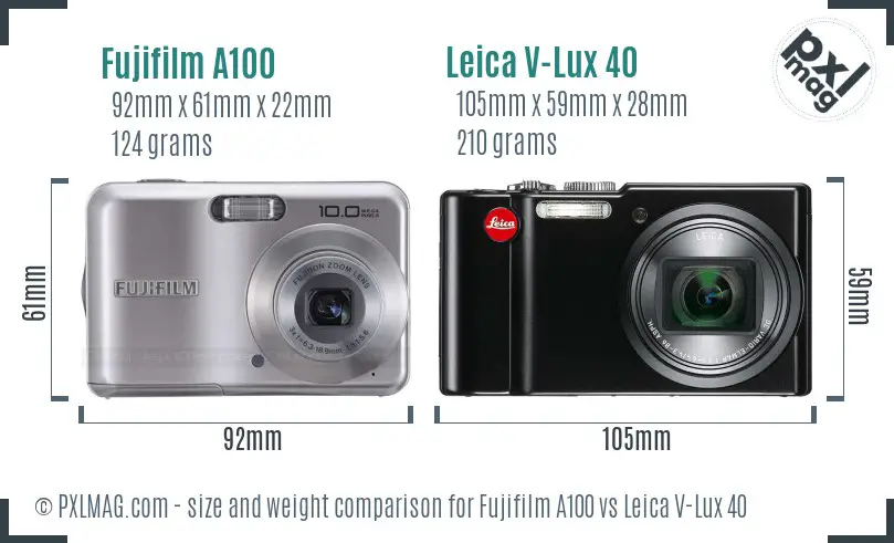 Fujifilm A100 vs Leica V-Lux 40 size comparison