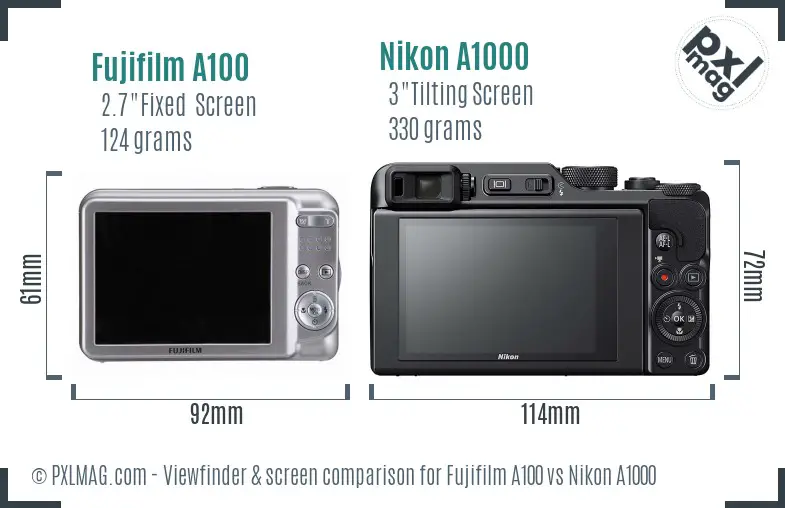 Fujifilm A100 vs Nikon A1000 Screen and Viewfinder comparison Fujifilm A100 vs Nikon A1000 Screen and Viewfinder comparison