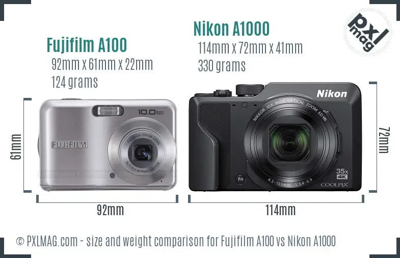 Fujifilm A100 vs Nikon A1000 size comparison Fujifilm A100 vs Nikon A1000 size comparison