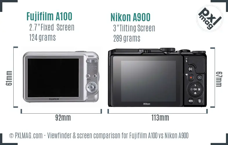 Fujifilm A100 vs Nikon A900 Screen and Viewfinder comparison