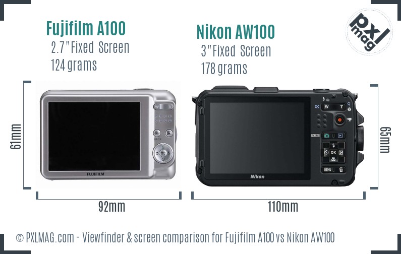 Fujifilm A100 vs Nikon AW100 Screen and Viewfinder comparison