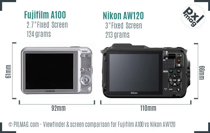 Fujifilm A100 vs Nikon AW120 Screen and Viewfinder comparison
