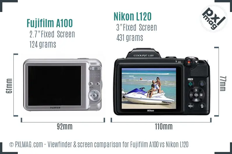 Fujifilm A100 vs Nikon L120 Screen and Viewfinder comparison