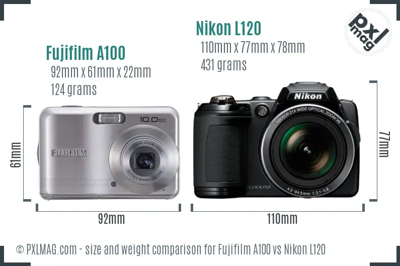 Fujifilm A100 vs Nikon L120 size comparison