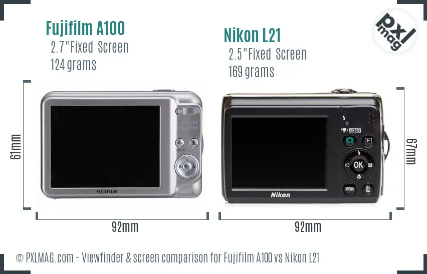 Fujifilm A100 vs Nikon L21 Screen and Viewfinder comparison