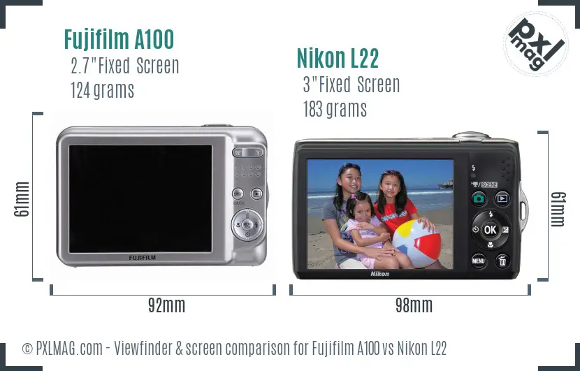 Fujifilm A100 vs Nikon L22 Screen and Viewfinder comparison