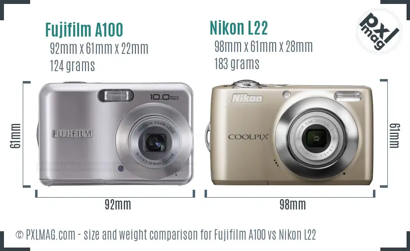 Fujifilm A100 vs Nikon L22 size comparison