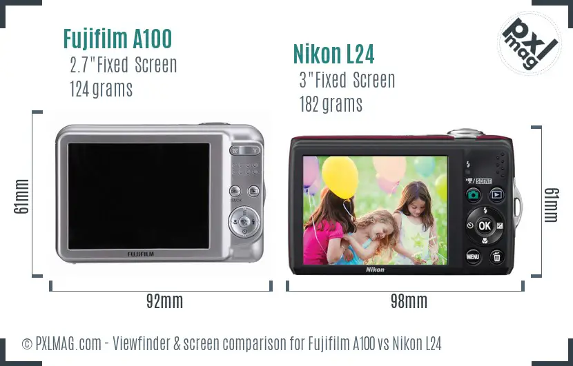 Fujifilm A100 vs Nikon L24 Screen and Viewfinder comparison