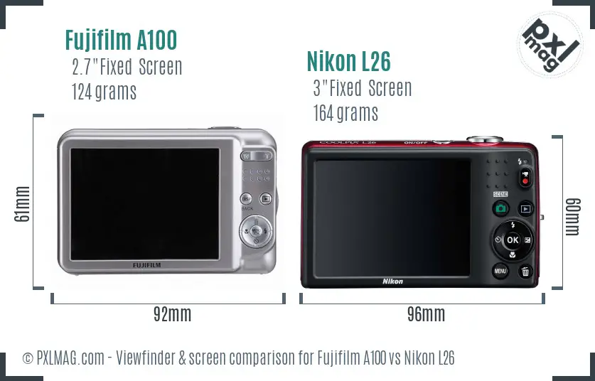 Fujifilm A100 vs Nikon L26 Screen and Viewfinder comparison