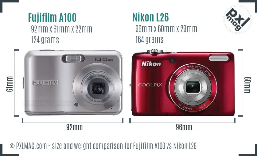 Fujifilm A100 vs Nikon L26 size comparison