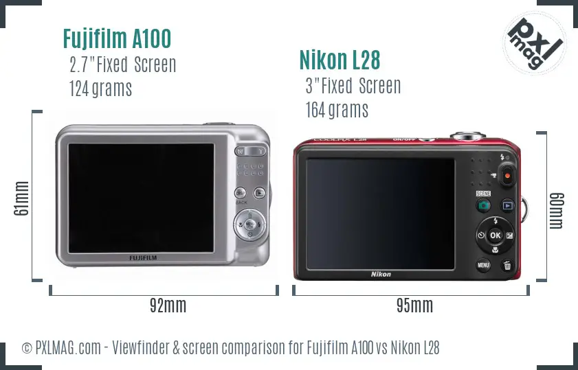 Fujifilm A100 vs Nikon L28 Screen and Viewfinder comparison