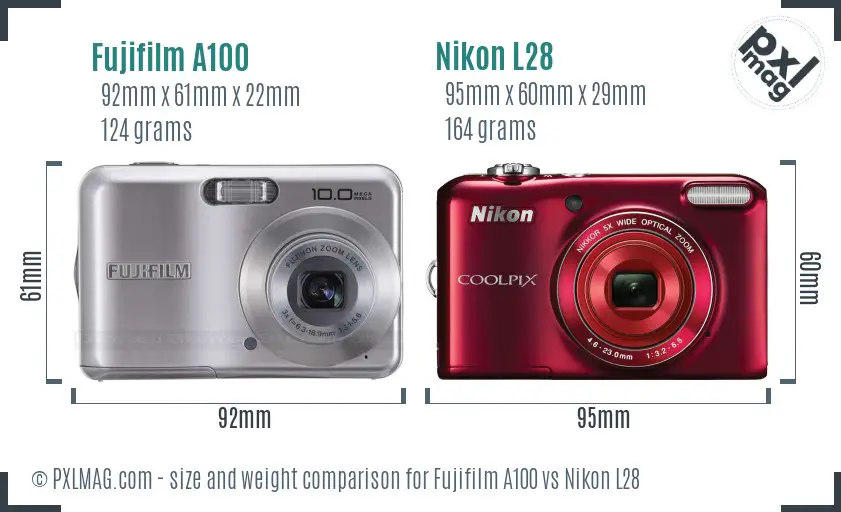 Fujifilm A100 vs Nikon L28 size comparison