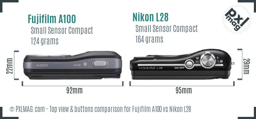 Fujifilm A100 vs Nikon L28 top view buttons comparison