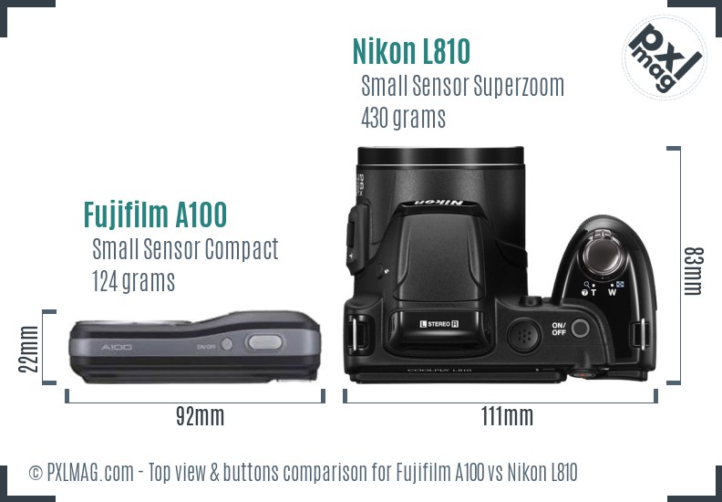 Fujifilm A100 vs Nikon L810 top view buttons comparison