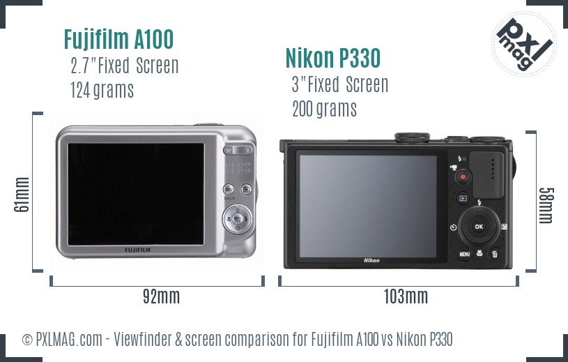 Fujifilm A100 vs Nikon P330 Screen and Viewfinder comparison